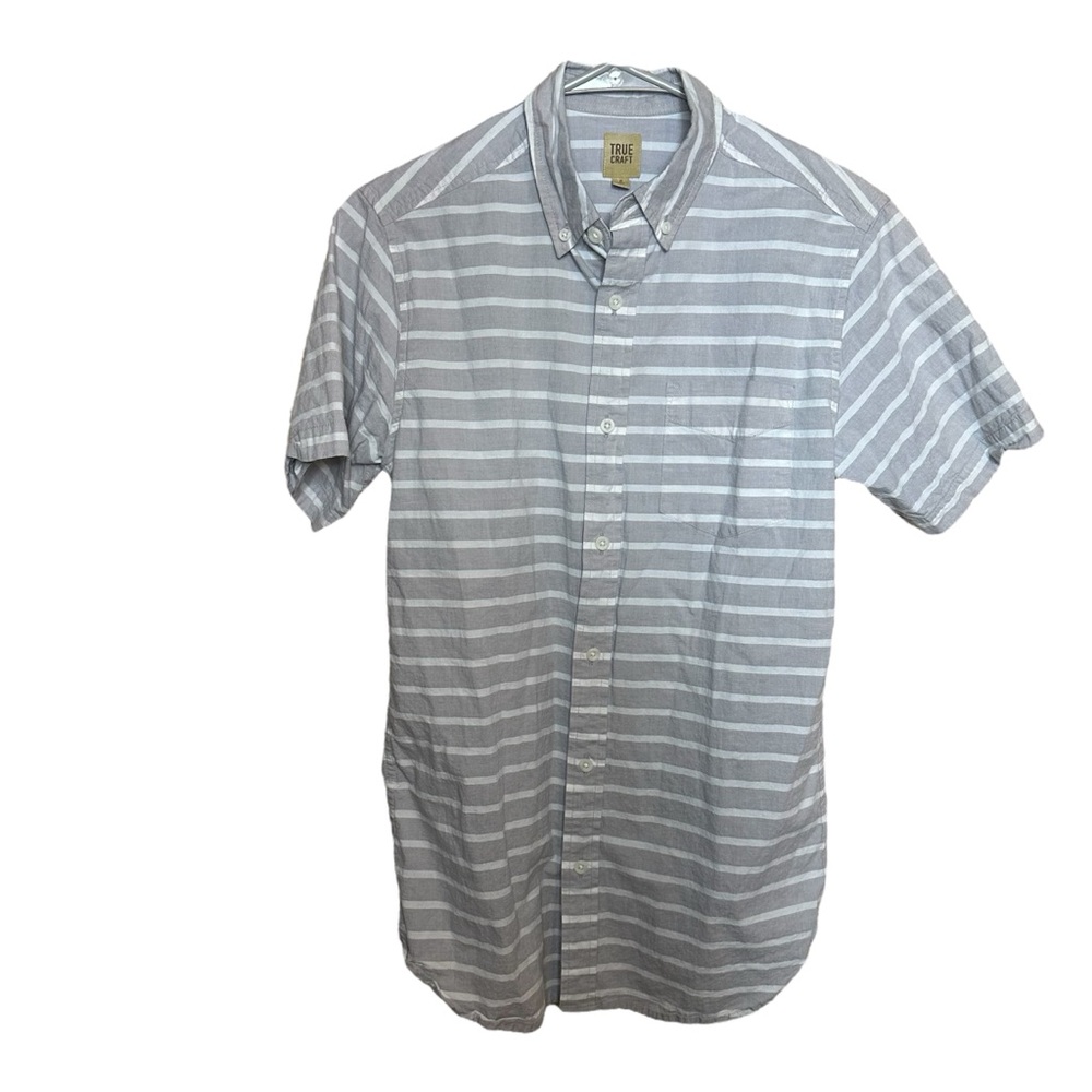True Craft Gray Striped Short Sleeve Casual Button Up Small